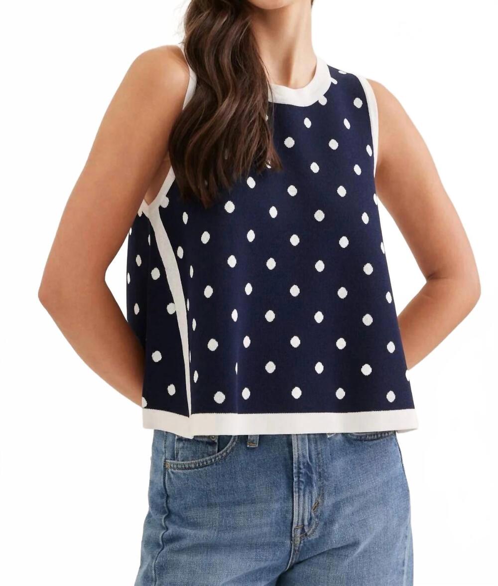 NEW ENTRO madelynn polka dot knit tank top in navy